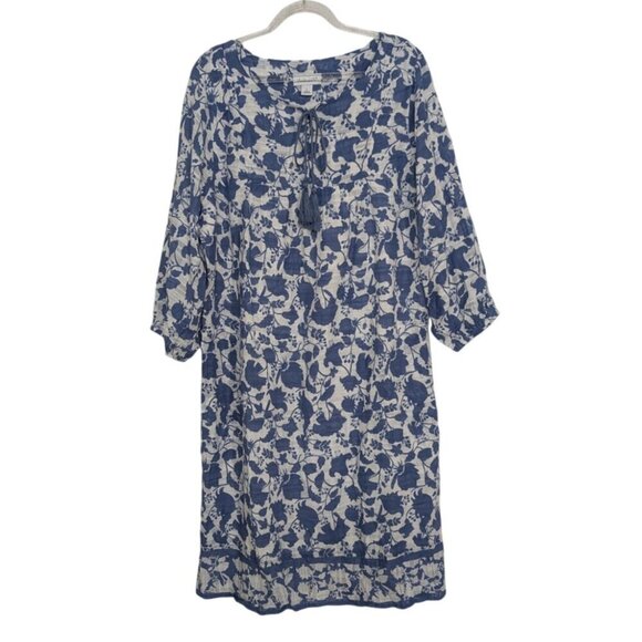 Studio Park x Amy Stran Floral Dress Womens Size Large White Blue Tassel Boho - Picture 1 of 10